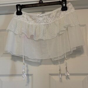 Cacique White Sheer Layered Ruffle Garter Skirt